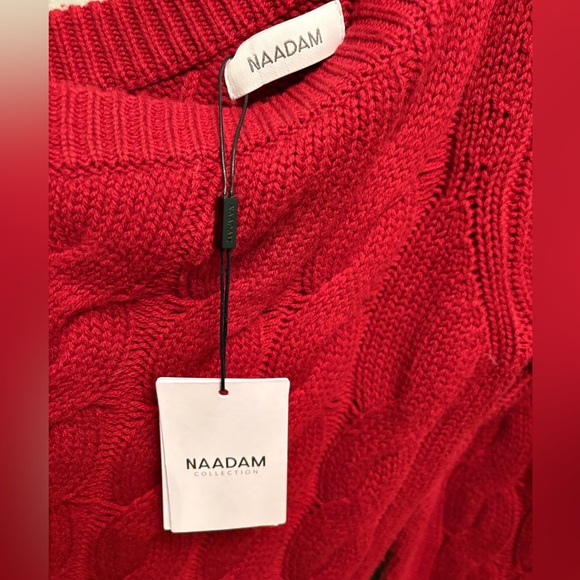 NAADAM Red Wool Cashmere One-Shoulder Cable Knit Midi Dress - size S $375 - Picture 6 of 12